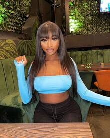 Yaki Straight Human Hair Wig With Bangs Kinky Straight Glueless Full Machine Wig N Atural Black 1B# - Natural Black - 查看 4