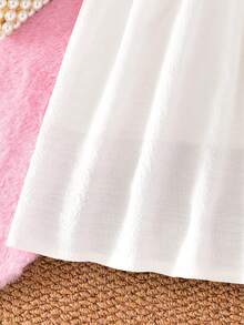 Vihyde 1pc Young Girl Floral Print Dress With Puff Sleeves And Gold Trim, Festive Design - White - View 7