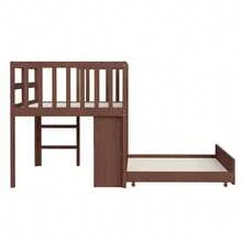 Children's Cabin Bed 90x200, Extendable Bed, With Patterned Chalkboard, Open Storage Space, Access Ladder, Solid Wood Children's Bunk Bed, Mattress Not Included, Brown - Brown + Wood - View 7