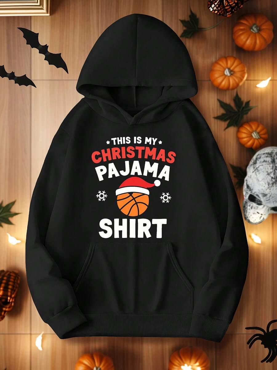 Women-S Green Basketball-Themed Christmas Pajama Hooded Sweatshirt - Cozy Wintereepwear And Lounge Wear With Pockets, Longeeve Hoodie, Basketball Hoop And Snowflake Print, Casual P_190 - 黑色17 - 查看 1