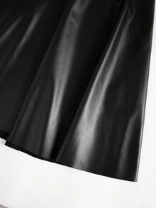 EARO Falda mini de cuero PU con hebilla metálica de diseño versátil, elegante y casual para mujer que estiliza la figura - Negro - Ver 7