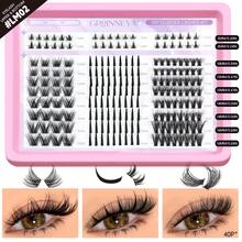 GROINNEYA 204 Pcs Lash Clusters Mixed Large Capacity Clusters Lashes Kit 3 IN 1 With Bottom Lashes 30P/40P/60P/80P/100P 5-16mm Mixed Length Eyelash Extension Wispy Clear Band Criss-Cross DIY Lashes C-Curly Fluffy Volume Individual Lashes Thick Air Feeling Mange Lashes Applicable To Dating Scenarios - C - View 9