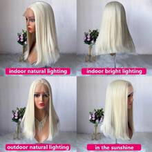 Farbverlauf eisweiß-goldene synthetische High Definition Lace Front Perücke, kurzer Bob-Stil mit natürlicher, vorgezupfter Haaransatzlinie, inklusive Baby-Haar, Farbverlauf braun-goldene Farbe - Verschiedenfarbig - Übersicht 5