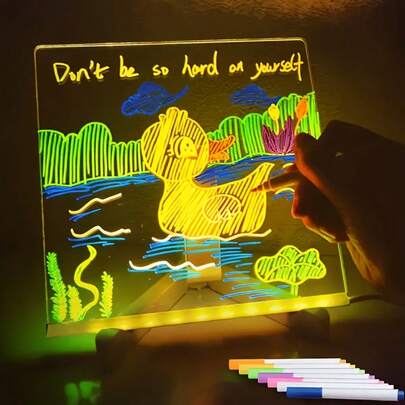 USB Powered LED Drawing Board, Monitoring Message Board, Comes With 7 Colored Pens - Scratch-Resistant, With Stand, Can Be Used As Illuminated Message Board, LED Message Board, Whiteboard, Suitable For Office, School And Home, Acrylic Message Board, Notebook, Drawing Supplies
