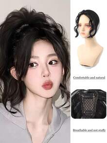 1片装夹式刘海假发，女性自然额头氛围龙须刘海，仿真蓬松假发片，耐热接发，发饰，适合女性女孩日常发型造型