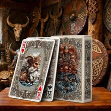 Viking Legend Themed Playing Cards, Standard Poker Deck, Premium Collector's Edition, 6-Layer Die-Casting Craftsmanship, Double-Sided Hot Stamping Anti-Slip Texture, Excellent Tactile Feel, Suitable For Christmas Gifts, Collection And Party Entertainment - Coffee Brown - View 2