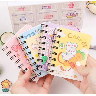 1pc (Random Style) Creative Cartoon Spiral Notebook, Mini Portable Notebook, Cute Children's Gift, Stationery Notebook, Hunter Girl, Double Page Spiral Notebook, High-Quality Design, Lumi Zoe Mira, Gold Foil Coil Notebook