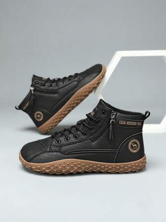 Men's Wide Toe Barefoot Shoes, New Extra Wide & Thick Training Shoes, High-Top Lace-Up With Side Zipper, Designed For Wide Feet, Swollen Feet, Bunions, Ergonomic, Leather Patchwork Wide Casual Shoes For Fitness Training Outdoor Hiking