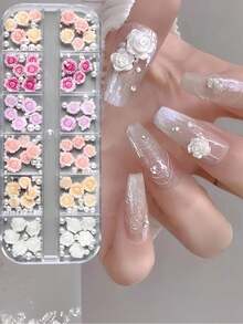 12 miếng trang trí móng tay hình hoa hồng mùa xuân, phụ kiện móng tay quyến rũ cho ngày Valentine. - Nhiều màu - Xem 3