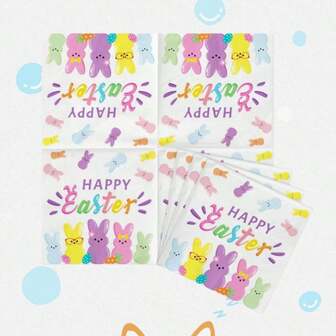 24pcs/48pcs Easter Kitchen Napkins, Cartoon Cute Rabbit, Carrot, Easter Egg "Happy Easter" Pattern Disposable Paper Napkins, Easter Theme Birthday Party Decoration For Kitchen, Dining, Yard, Tabletop