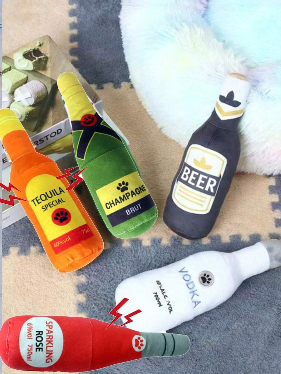 Valentine's Day Gift Interactive Dog Chew Toy - Beer/Champagne/Tequila/Vodka Bottle Shaped, Soft Plush Durable Pet Chew Toy With Buzzing Sound, Suitable For Dogs And Puppies - Multicolor - View 1