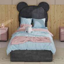 Modern And Minimalist Upholstered Bed With Soft Cartoon-Shaped Headboard, 90x200 Cm, Grey, Multifunctional Bedroom Furniture, High Storage Bed Base With Gas Lift Mechanism, Mattress Not Included. - Gray + Fabric + Metal + Memory Foam - View 8