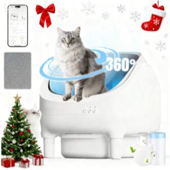 DEVOKO Fully Open Automatic Self-Cleaning Cat Litter Tray, 12L Waste Bin, Pet-Friendly Cat Toilet
