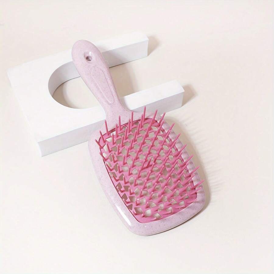 Premium Hair Comb - 1 Piece, Suitable For All Hair Types, Dual-Use For Dry And Wet, Durable PP Bristles And ABS Handle - 紫色 - 小麥色格子梳 - 查看 1