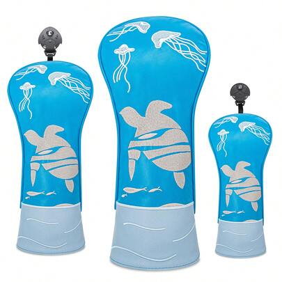 Blue Sea Turtle Design Style Golf Club Covers For Outdoor Enthusiasts, Including Driver, Fairway, And Hybrid Head Covers, Golf Club Head Cover, Golf Club Head Protection, This Is A Worthy Golf Club Protection Cover To Own.