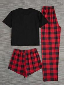 Women's Plaid Pajama Set Bridallingerie - 紅色 - 查看 6