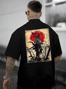 Camiseta de manga corta impresa casualmente en primavera y verano de algodón puro para hombres - Negro - Ver 3