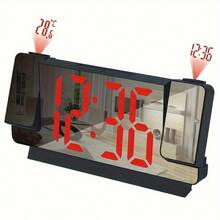 Double Projection Multi-Function Digital Alarm Clock With Large LED Mirror Screen, Temperature, Bedroom Date-Project Time And Alarm Clock - Vỏ đen Đèn xanh - Xem 4