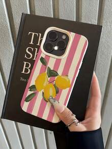 1pc White Lemon Striped Minimalist Full Coverage TPU Shockproof Phone Case, Compatible With IPhone 17, 16, 15, 14, 13, 12, 11 Pro Max, Air, And Series - Multicolor - View 3