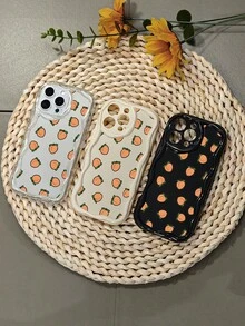 Funda para teléfono con estampado de mini melocotón, accesorio de moda, diseño único y colorido, ideal para amantes de la comida, ideal para la temporada. Compatible con iPhone 16ProMax/16E/16Pro/16Plus/16/15ProMax/15Pro/15Plus/15/14ProMax/14Pro/14Plus/14/13ProMax/13Pro/13/13Mini/12ProMax/12Pro/12/12Mini/11ProMax/11Pro/11/XSMAX/XR/X/XS - Negro - Ver 3