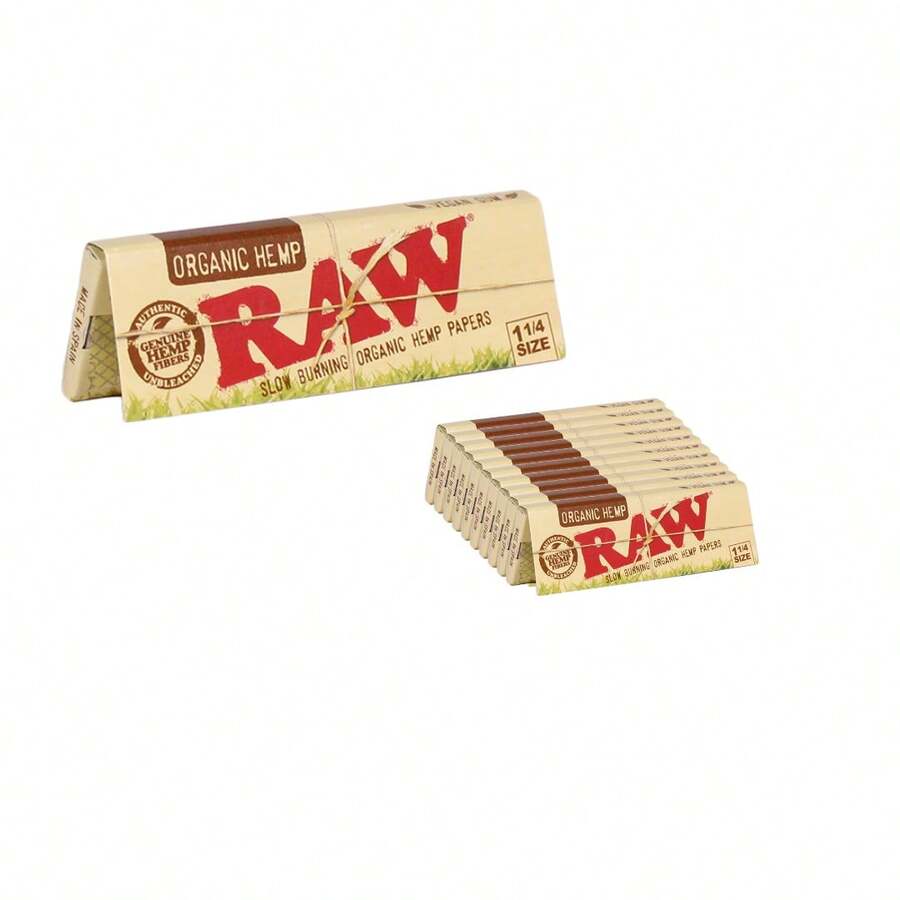 Set 24 libritos Raw Organic Hemp 1 1/4, 12 libritos de 50 sabanas de papel de liar por librito, combustión lenta, original - Caqui - Ver 1