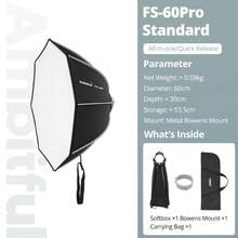 Ambitful FS-40PRO FS-60PRO FS-80PRO 快速安装八角柔光箱保荣卡口,适用于 Godox、Aputure、Sokani 影室 LED 摄影灯 - 黑色 - 查看 13