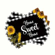 4/6pcs, Table Pads, Buffalo Plaid Design Sunflower Printed Placemats, Geometric Pattern Table Mats With Heat-Resistant Dining Mat Set For Outdoor, Home Gathering & Kitchen Dining Parties - Multicolor - View 2