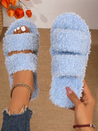 1 Paar elegante Kunstfell Hausschuhe, geeignet für Frauen, Innen-/Außenbereich, süßer Stil, warm, rutschfeste Gummisohle, einfarbig, Stofffutter, geeignet für Herbst/Winter