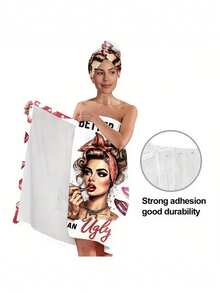 2pcs Fashion Art Bathrobe & Towel Set, Wearable Hooded Bath Towel, Machine Washable Adult Home Bathrobe & Hair Drying Cap Set, Sauna Skirt, Bathrobe, Essential Bathroom Accessory - Multicolor - View 6