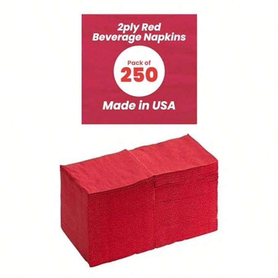 Perfectware - Servilletas de bebidas de 2 capas, color rosa, 250 unidades(Package of 250ct Rojo -) - Multicolor - Ver 1