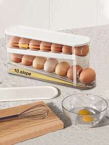 1pc Automatic Double-Layer Egg Holder, Keeps Eggs Fresh, Sliding Container Holds 12-14 Eggs - Zipper Design, Plastic Material, Non-Touching - Refrigerator Organizer, Kitchen Egg Tray - Multicolor - View 4
