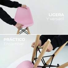 Sillas Infantiles para Nios con Asiento Ergonomico de Plastico y Estructura de Madera Diseo Tipo - Sillas Preescolar Estilo Moderno con Soporte de Acero Set 2 Piezas - rosa - Ver 9