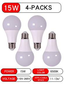 4 bombillas LED E27, Opciones de potencia: 7W/9W/12W/15W, Voltaje: 110-265V, Bombillas de iluminación interior, Alta luminosidad y bajo consumo de energía, Adecuado para sala de estar, iluminación del hogar, ideal para regalos de Navidad, vacaciones, oficina, dormitorio, hotel, decoración de fiestas y restaurantes