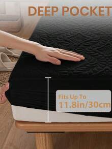 1pc Waterproof Fitted Sheet, Bedding, Skin-Friendly Mattress Cover, Soft And Comfortable Bedding For Bedroom, Black Fitted Sheet, Room Decor, Winter Decor, Christmas Decor, Waterproof Mattress Protector, Noiseless Bed Protector, Breathable Bed Sheet Cover, Mattress Cover Machine Washable, Christmas Gift - 黑色 - 查看 5