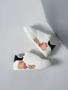 Kids' Casual Sneakers, New Spring/Autumn Fashion Cute Cartoon Print Breathable Soft Sole Student White Shoes - Black - View 3