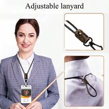 Lanyard Leather Braided Long Neck Lanyard Key Chain For Men Women Office Adjustable Lanyards With Metal Clasp - DarkBrown - View 6