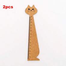 1 pieza/2 piezas Regla con diseño de gato de dibujos animados, regla de madera con forma de gato, reglas - Multicolor - Ver 14