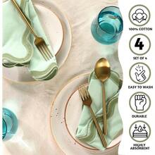 DCloth Napkins Set Of 4 18 X 18 Christmas Napkins For Dinner Parties Xmas Decorative Hine Washable Green Scalloped Napkins For Guests Reusable Linen Or Cocktail Cotton Napkin - 森林鼠尾草 - 查看 2