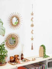 1 Stück Wandbehang mit Mondphasen, Stern Mond Sonne Quaste Dekoration, bohemische Heimdekoration für Wohnzimmer Schlafzimmer, hexenhafte spirituelle Wandkunst, minimalistischer himmlischer Schmuck, bohemianischer vertikaler Wanddekor