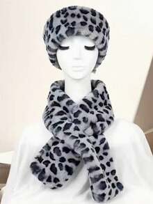 1/2pcs Set New Thick Warm Leopard Print Windproof Headband & Scarf Set For Women, Casual Fluffy Headband & Scarf Cross Wrap Set, High-End Autumn/Winter