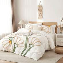 Conjunto de 2 ou 3 peças, capa de edredom com estampa floral boêmia, conjunto de cama de pelúcia branca com fechamento em zíper, capa de edredom macia e respirável para todas as estações, adequada para mulheres e meninas (edredom não incluído) - Branco - Ver 3