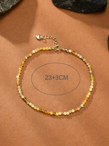1pc Bohemian 18K Gold Plated Natural Yellow Opal Stone Women Anklet - Yellow - View 4