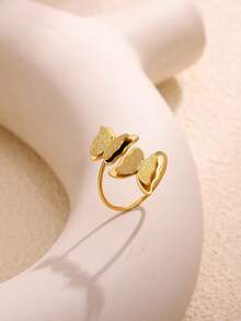 18K Gold Plated Stainless Steel Matte Butterfly Open Ring, Jewelry Gift For Wedding, Mother's Day, Birthday, Suitable For Mom/Best Friend - Shining Butterfly - View 11