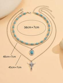 Set de 3 collares de estilo occidental y campestre, con colgante de cabeza de toro de turquesa vintage, adecuado para uso diario, fiestas, vacaciones y viajes - Multicolor - Ver 4