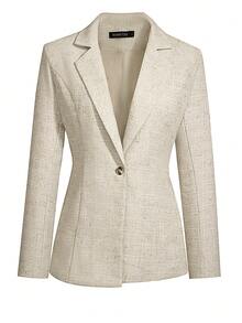 HOMEYEE Áo khoác blazer nữ tay dài cổ ve lật chất liệu vải có họa tiết, kiểu dáng thanh lịch cổ điển, thường ngày, phù hợp cho kỳ nghỉ, công sở, đi làm, mùa xuân. - Màu be - Xem 7