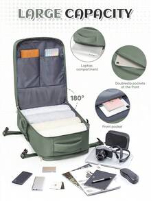 Unisex Large Travel Backpack, Business Laptop Backpack, Carry-On Size 42x20x32cm, Meets Airline Standards, Water-Resistant, Multi-Function Separate Shoe Compartment, Wet & Dry Separation, Suitable For Students, Commuting, Laptop, Vacation Travel - Army Green - View 7