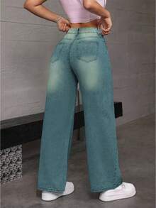 Women's Sexy Elastic Waistband Tight Jeans, Paired With Perforated Lace Up Decoration, Suitable For All Seasons, Suitable For Daily Outings, Dances, Parties, Holidays - 薄荷藍 - 查看 3