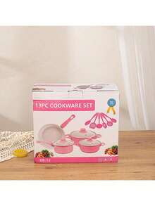 Juego de ollas de 13 piezas, juego de cocina de inducción de olla de piedra de 13 piezas, olla multifunción, olla antiadherente, juego de ollas antiadherentes multifunción de gran capacidad, juego de cocina antiadherente para estufa eléctrica doméstica, juego de utensilios de cocina, suministros de cocina, herramientas de cocina, apariencia exquisita, operación simple, superficie de cocción antiadherente resistente a los arañazos sin PFOA, adecuada para todo tipo de estufas, adecuada para el hogar, la escuela, los viajes, la tienda (azul, morado, rosa, negro) - Rosa - Ver 7