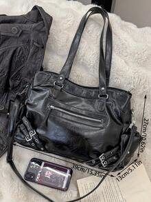 1 PC Solid Color Black Portable Travel Bag With Large Capacity,Multifunctional And Large Capacity Fashionable And Casual Large Capacity Portable - 黑色 - 查看 7