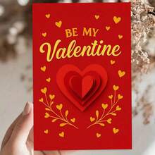 1pc Elegant Valentine's Day Card With Envelope (11cm16cm & 4.33in6.29in) - "Be My Valentine" Design, Red 3D Layered Heart With Gold Accents, Perfect For Romantic Gestures, Classic Greeting Card | Love Card | Paper Card - Multicolor - View 7
